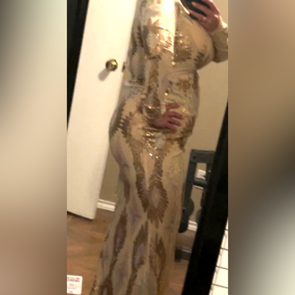 Miss ord Women Long Sleeve Backless Sequin Gown Female Maxi Elegant Dress - Picture 4 of 4